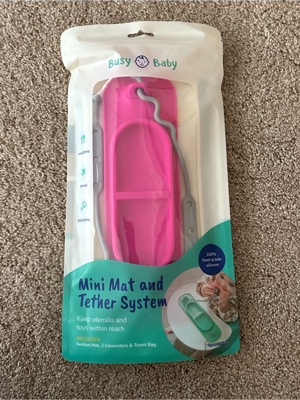 Busy Baby Mini Mat and Tether System - Pink 🩷